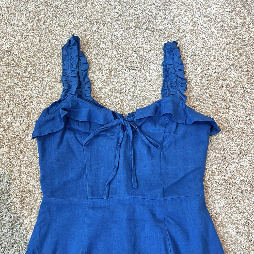 Lulus Days Like This Royal Blue Sleeveless Ruffled Linen Blend Mini Dress Sz XS - Picture 5 of 16